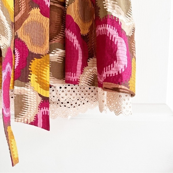 BCBGMaxazria Women Strapless Back Zip Tie-Waist Printed Cotton Lace Midi Dress 6 - Picture 4 of 8